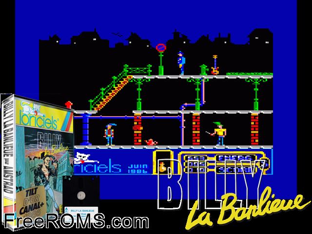 Billy la Banlieue (F) (1986) [h1] Amstrad CPC game showing 3D box cover and gameplay screenshot